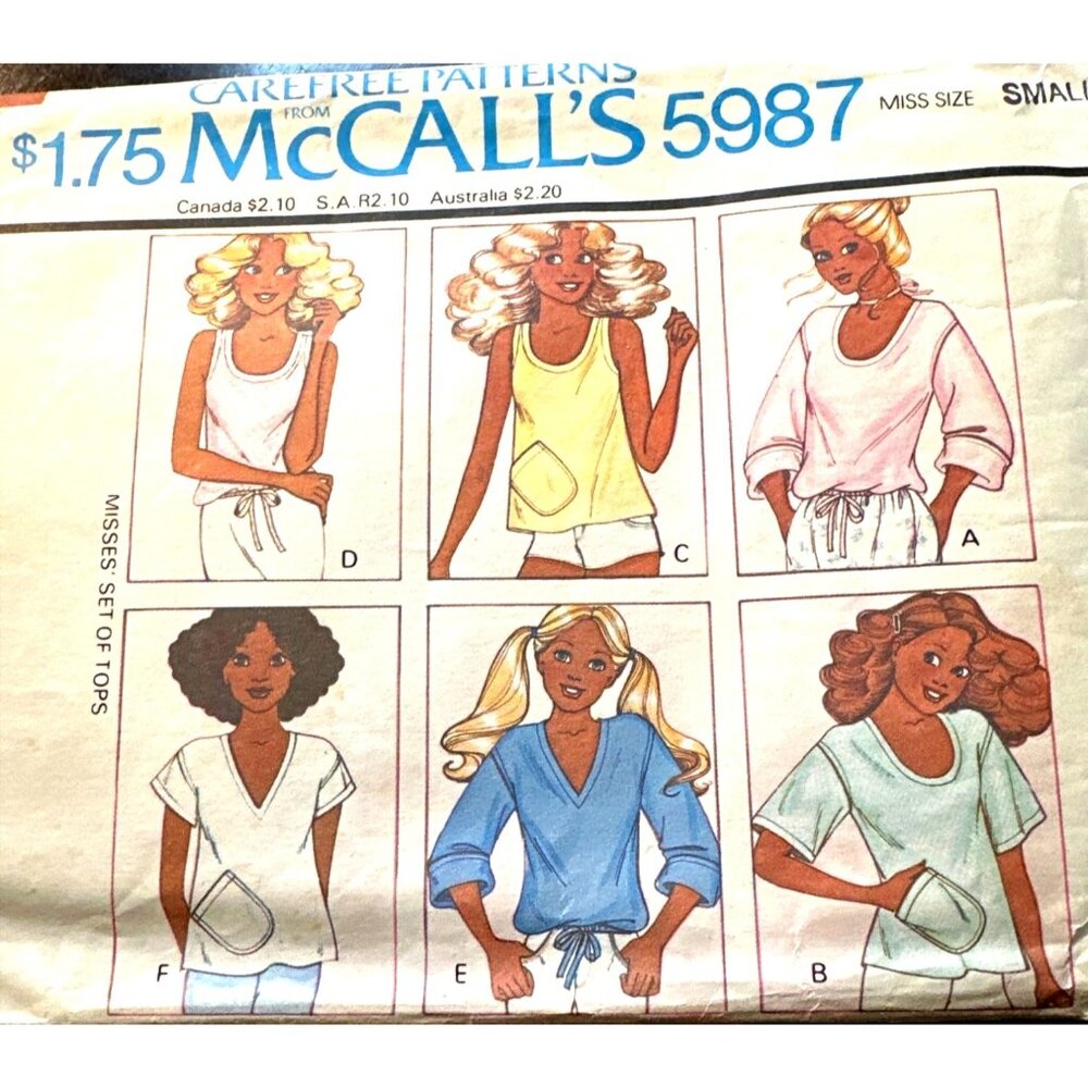 Vintage 70s McCalls 5987 Tops Miss Size Small Sewing Pattern Cut Summer Pullover